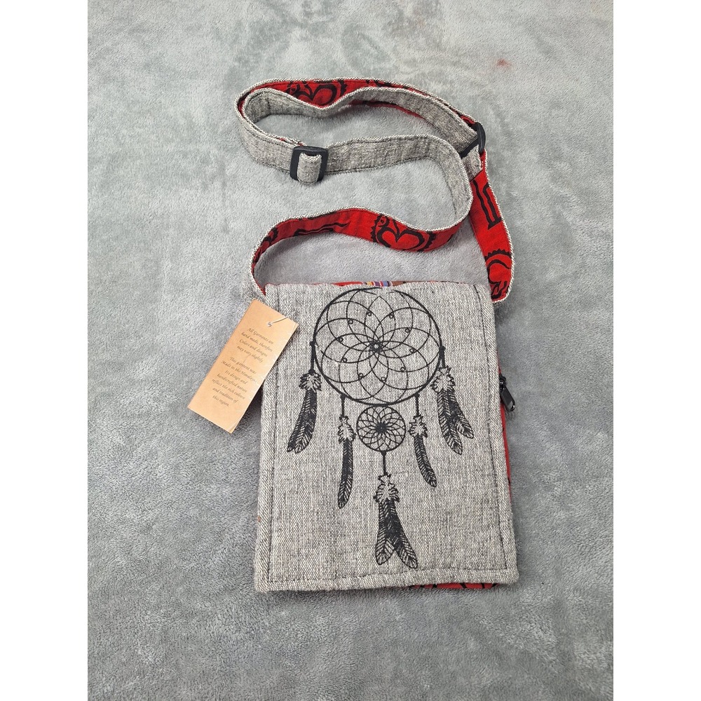 Kathmandu Imports Dreamcatcher Om Crossbody Bag Red Grey‎ Himalayan Boho New